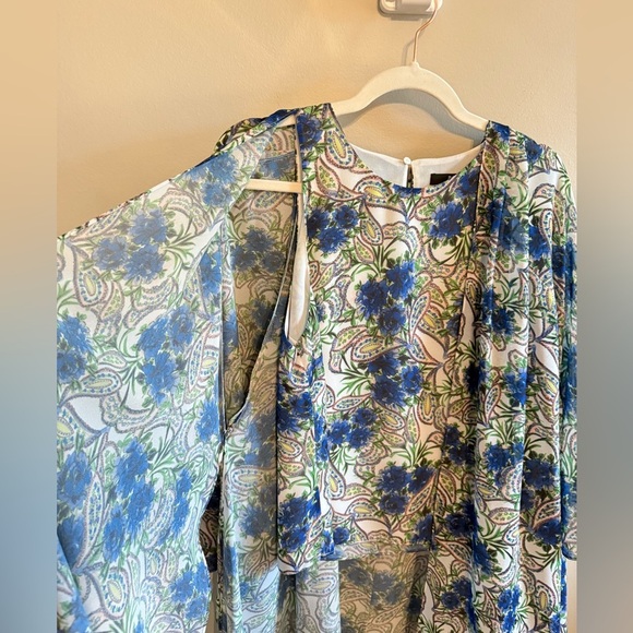 Badgley Mischka • Georgette Paisley Printed Blue Green Cape Top Sz Small Boho - Picture 6 of 10